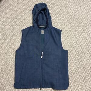 Canali Men’s Blue Wool Gilet Vest W Hood Double Zip GORGEOUS! Size 52 US Large